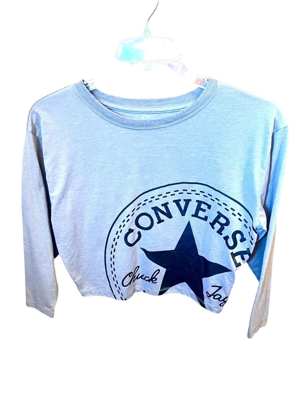 Converse Kids Gray Long Sleeve Tee with Navy Star Logo